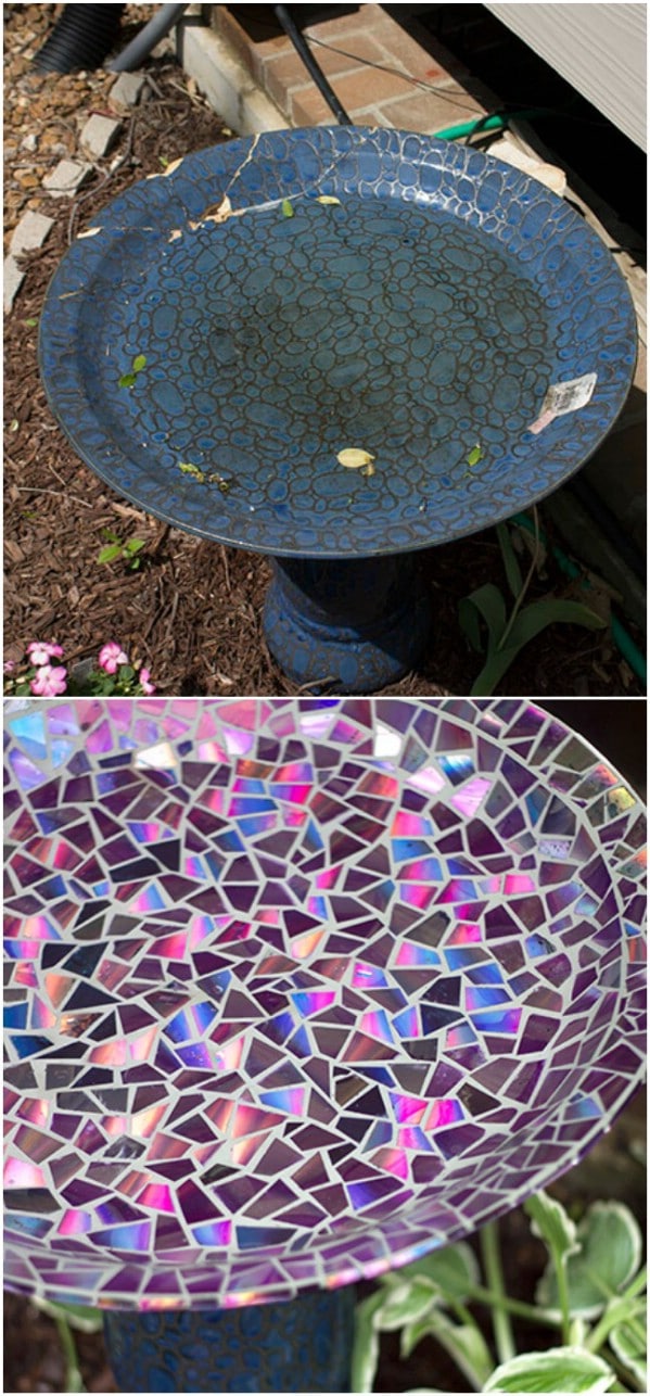 Repurposed Broken China Birdbath