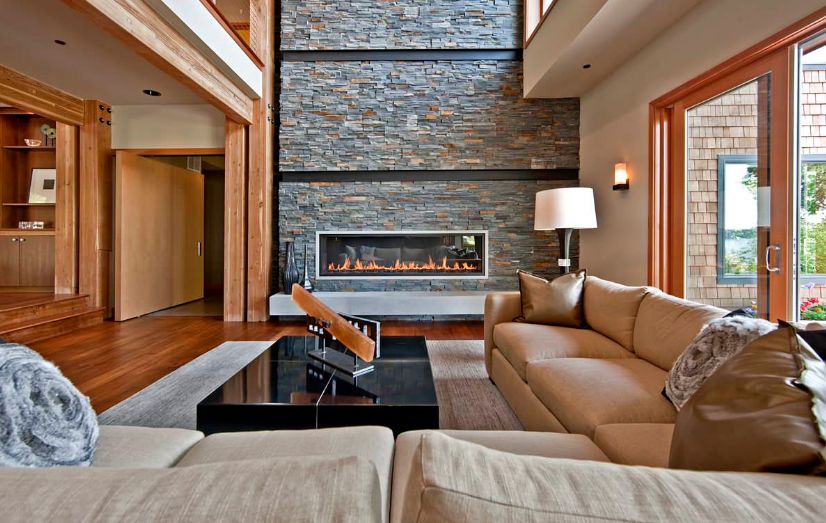 Contemporary living room with fireplace