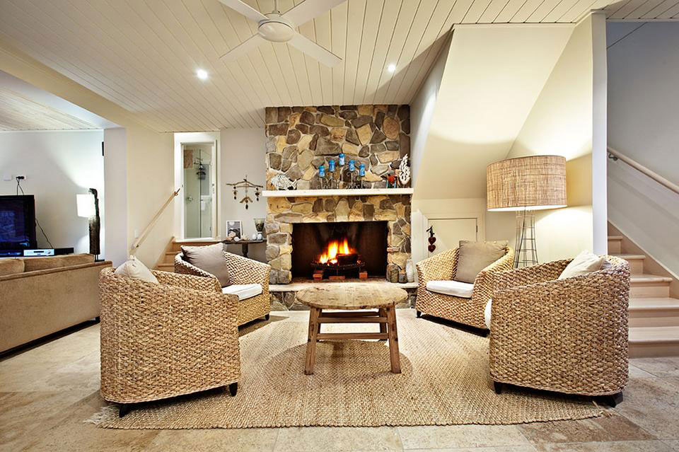Rustic Ambience with a stacked fireplace