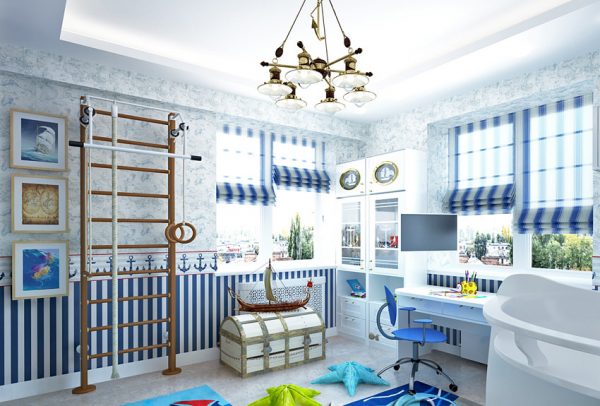 римские шторы для детской комнаты мальчика в морском стиле