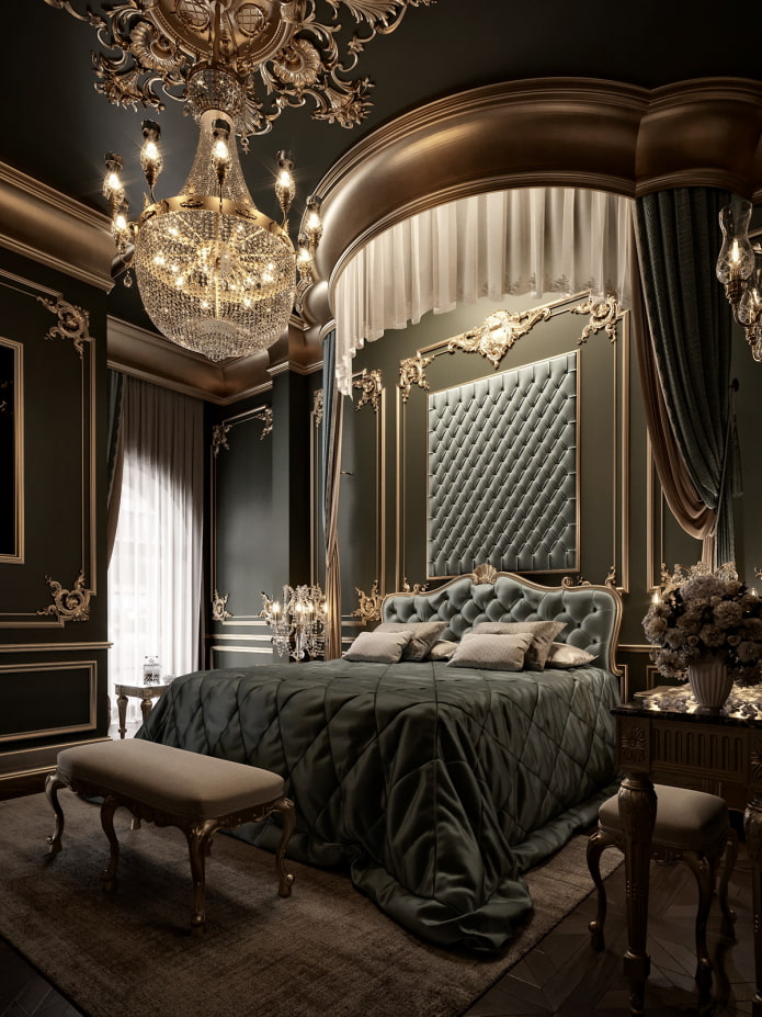 темная классическая спальня