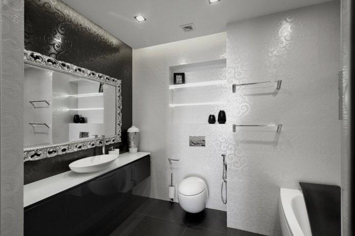 Черно-белый интерьер ванной комнаты