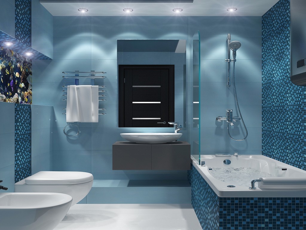 плитка голубого цвета в ванной