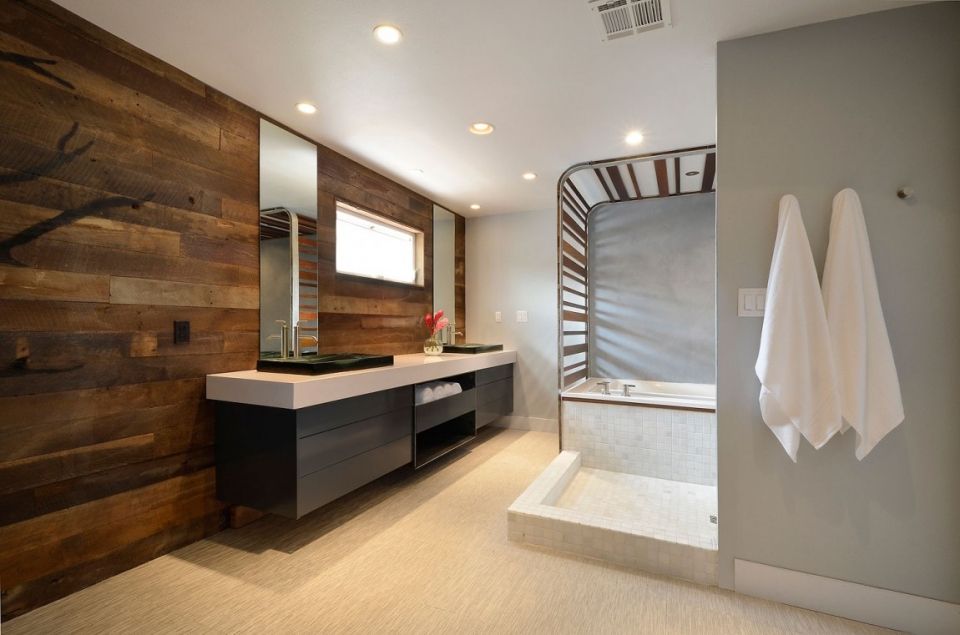 Ламинированные панели в ванной современного стиля