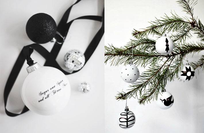 черный и белый цвет в новогодних украшениях фото