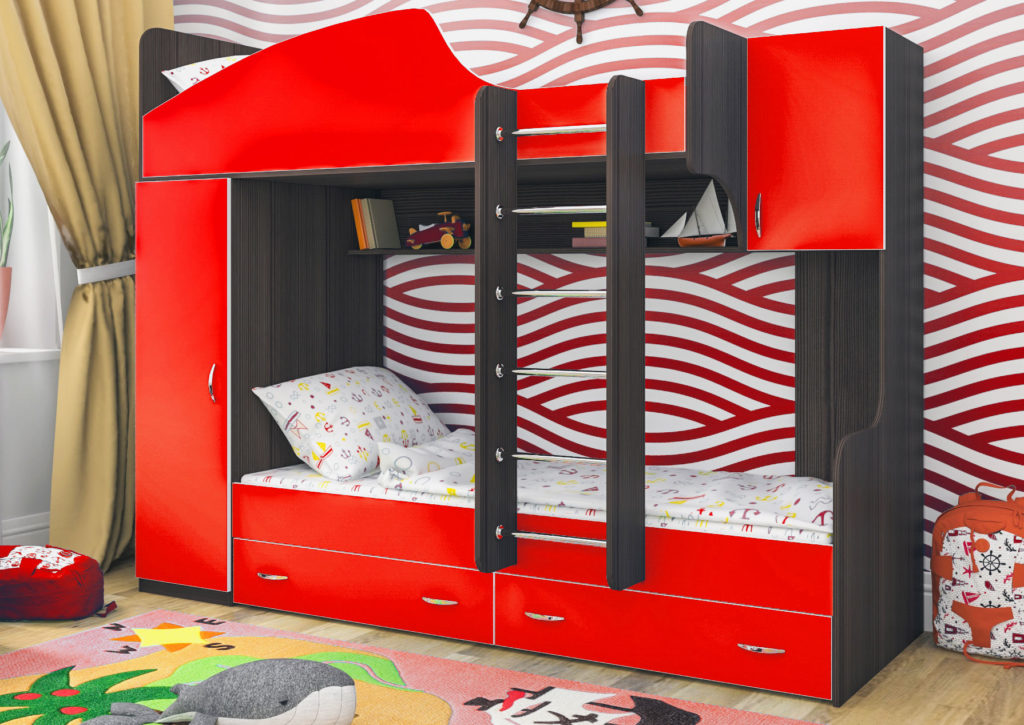 Детская кровать-чердак с навесной лестницей и системой хранения для вещей