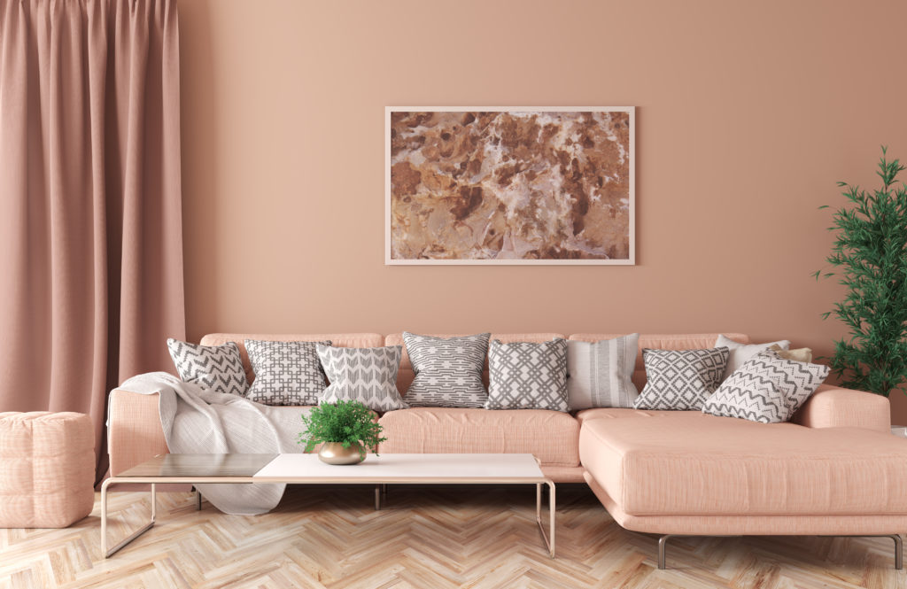Modern peach living room with peach decor