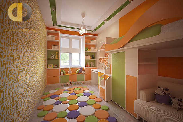 Дизайн детской комнаты для девочки. Фото интерьера в оранжевых тонах